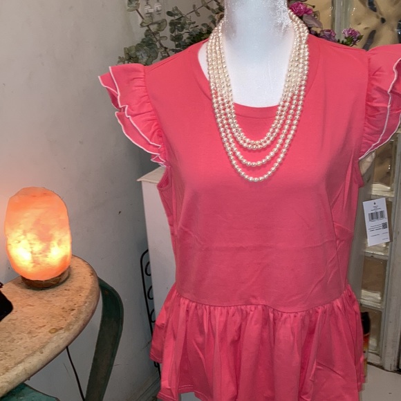 SALE💥🆑 NWT WOW kate spade "Butterfly Shirt" 💥Low, low price! Pink w/white pip - Picture 1 of 15